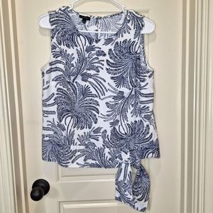 Talbots Navy White Coastal Palm Tie Sleeveless Top 4 Small